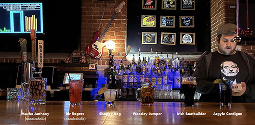 A line-up of Sweater Comedy cocktails